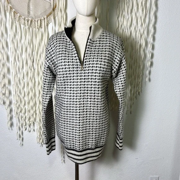 Norwool Wool Quarter Zip Pullover Sweater Black and Ivory Size Large - Picture 6 of 12